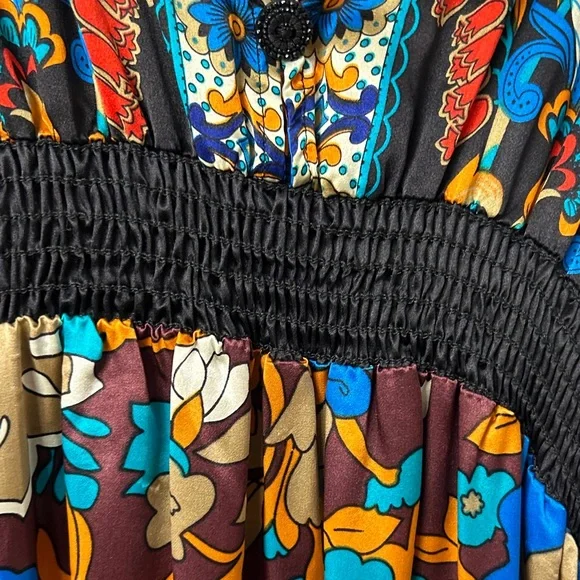 VAnita Teal, Brown & Blue Floral Boho Maxi Dress 100 % silk - Picture 7 of 9